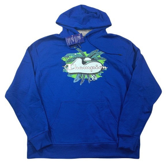Champion Palm Graphic Powerblend Hoodie Mens XL Surf the Web Blue $50 NEW